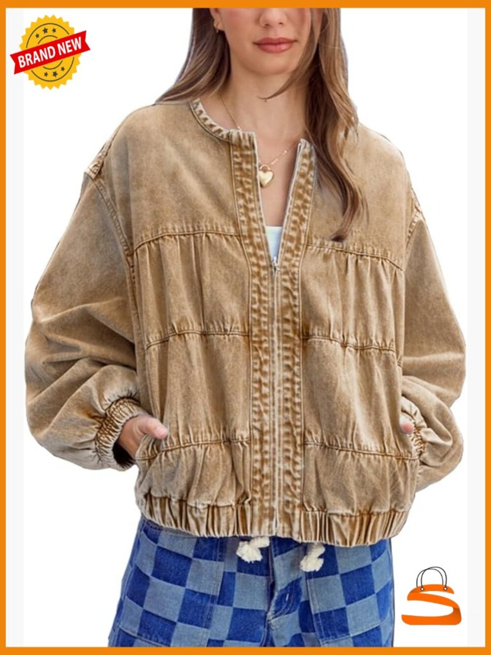 Oversized Floral Denim Bomber Jacket - Casual Jean Coat